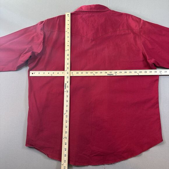 VTG Wrangler Heavy Denim Pearl Snap Work Western Rockabilly Shirt XXL Red - Picture 5 of 5
